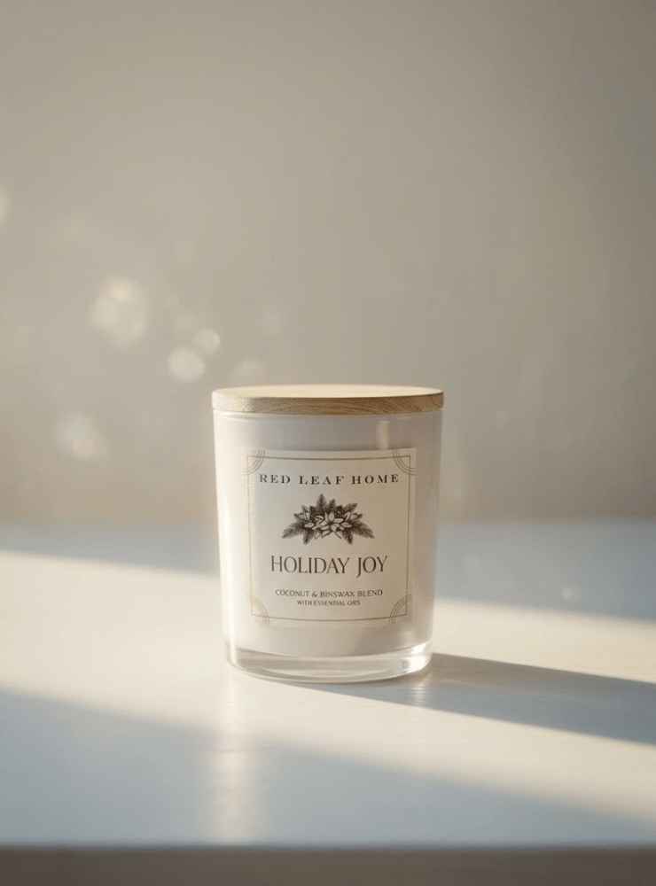 Vela aromatica Holiday Joy_11zon Vela navideña Holiday Joy de Red Leaf Home con tapa decorativa