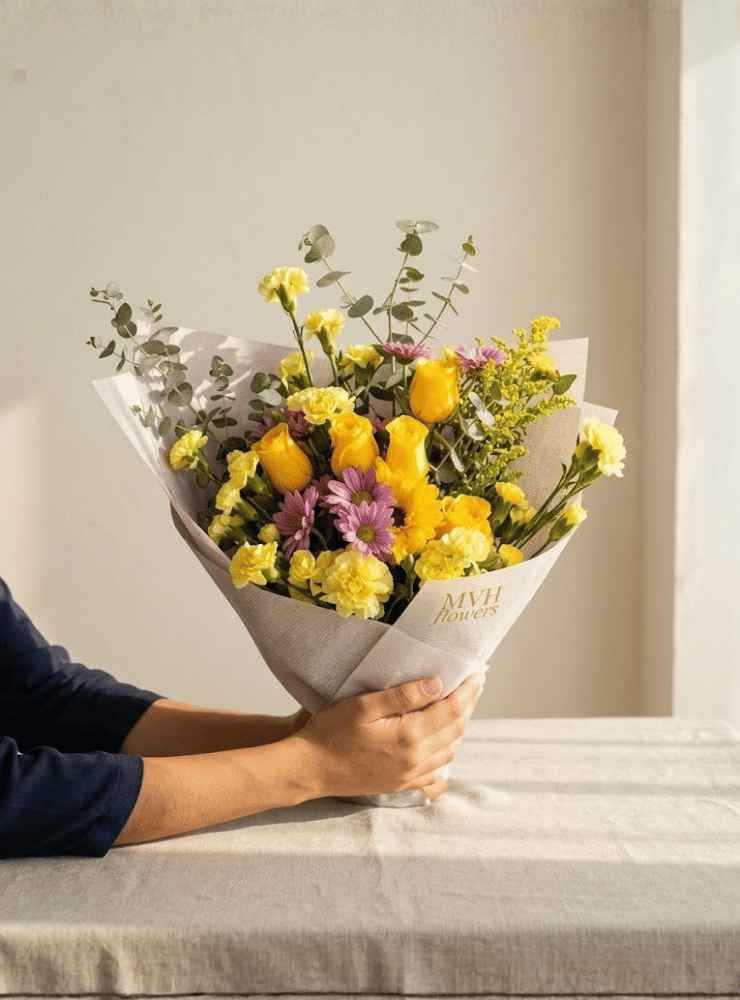 Bouquet amarillo radiante (3)_11zon Bouquet de flores amarillas con rosas y margaritas en Barranquilla